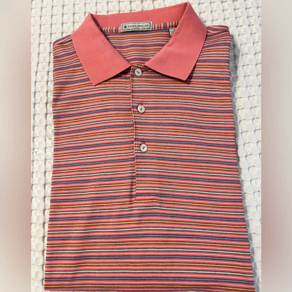 Peter Millar Mens Polo Striped Shirt Size‎ Large 100% Cotton Preowned